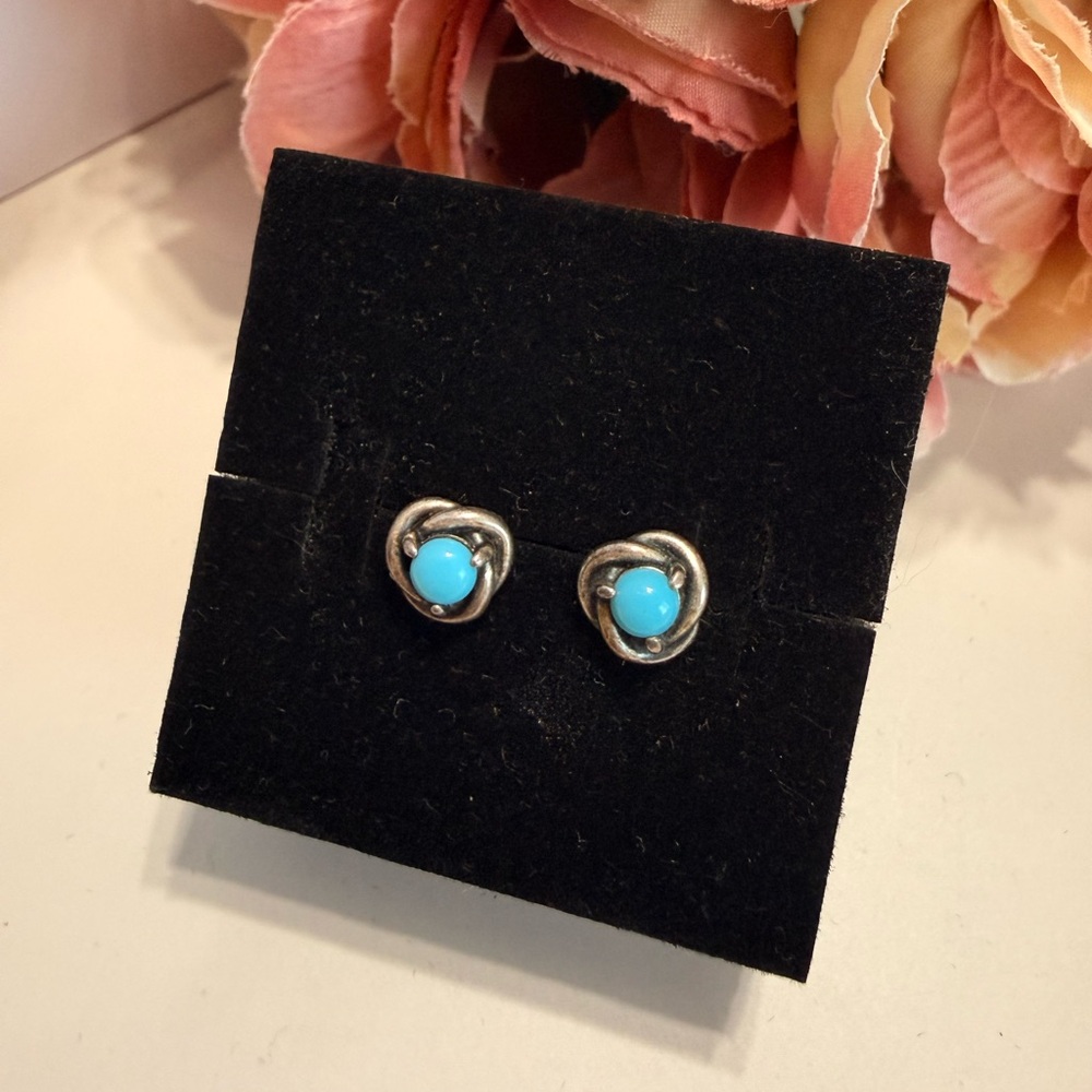 Pandora December Turquoise Blue Eternity Circle Stud Earrings